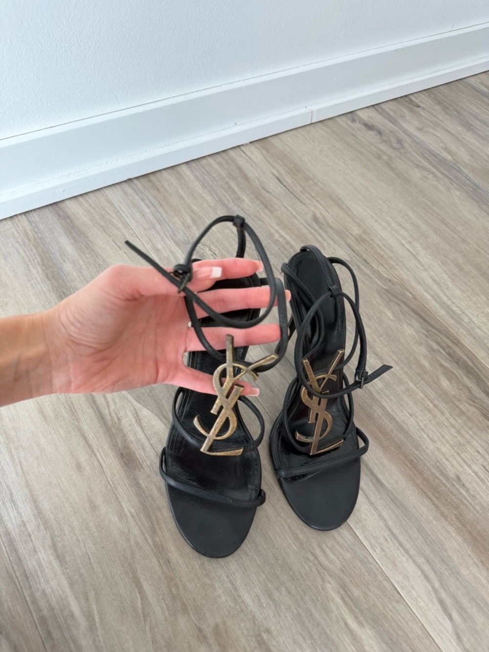 Saint Laurent Cassandra Leather Sandal Heels